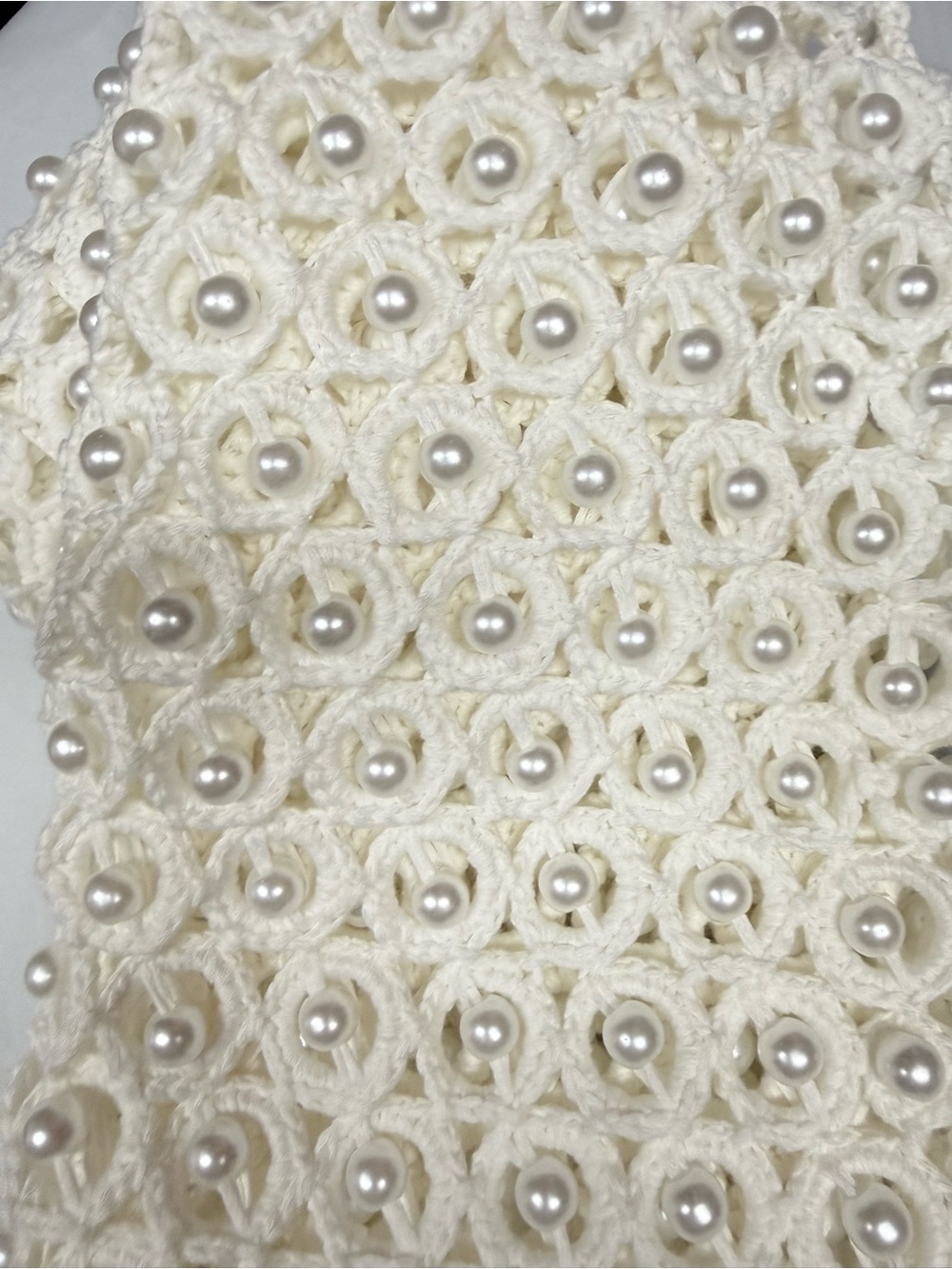 NovaLuxe Crochet Halter Faux Pearl Mini Dress Cover up White XS - Picture 9 of 11